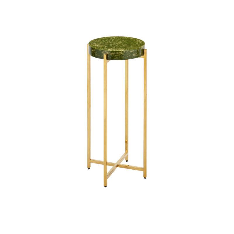 Rina End Table, Green/Brass