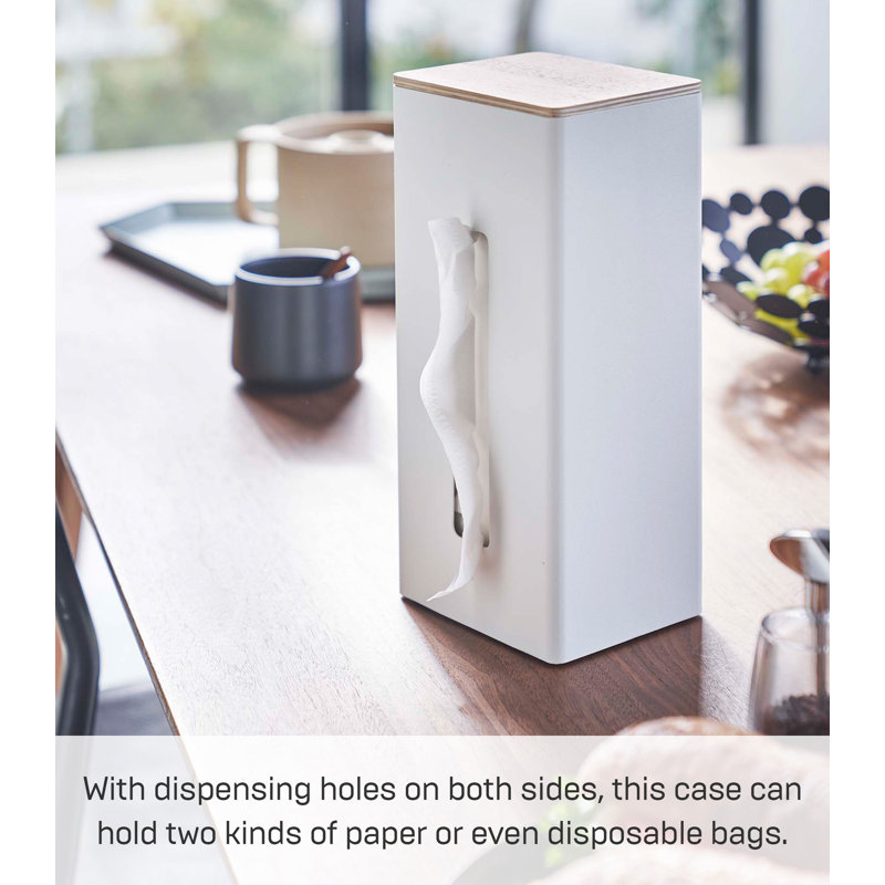 White Steel and Wood Double-Sided Tissue Box Cover