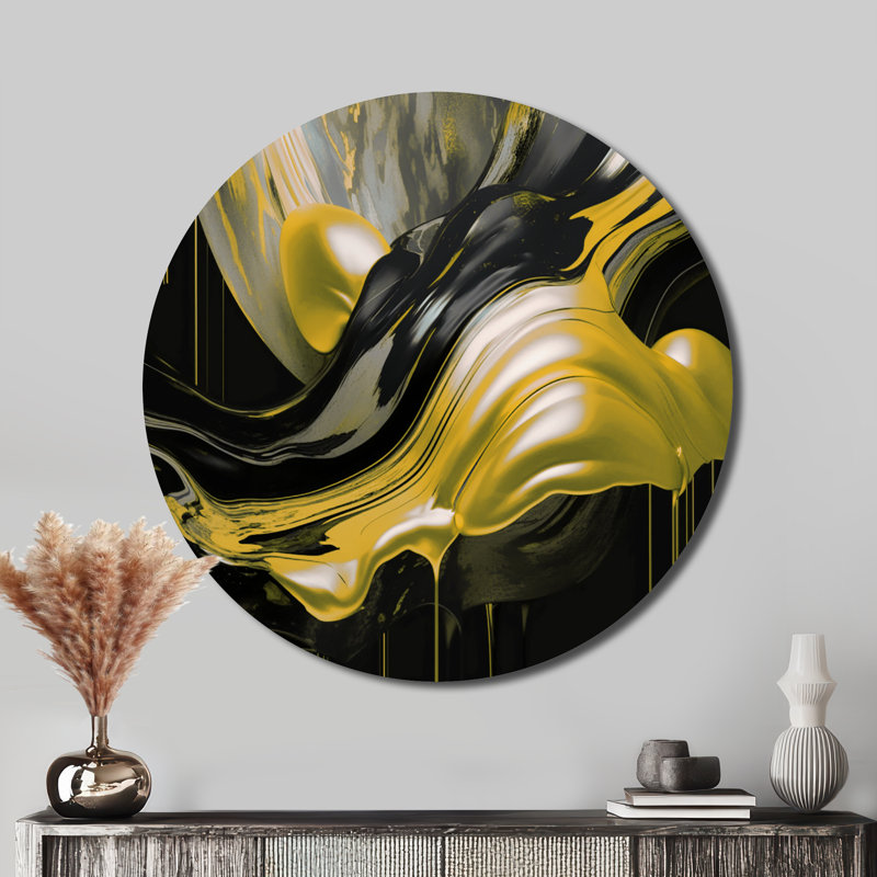 Captivating Marble Ii - Décoration murale abstraite sur métal, L 16 po x H 16 po, Jaune