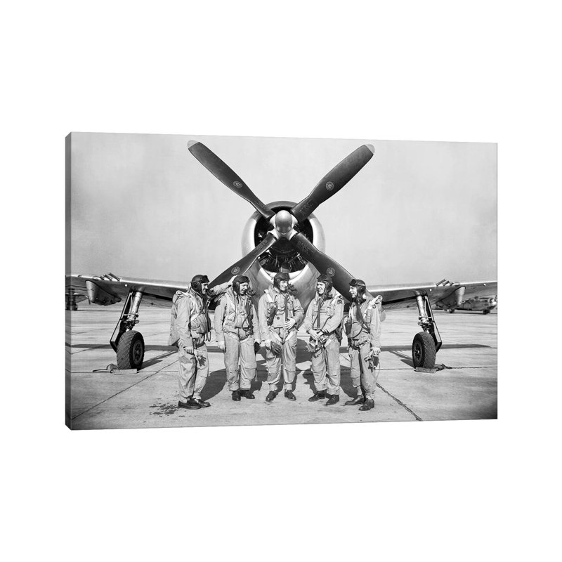 Test Pilots Stand in Front of a P-47 Thunderbolt 1 Piece Wrapped Canvas Wall Art, 20.32 cm H x 30.48 cm W