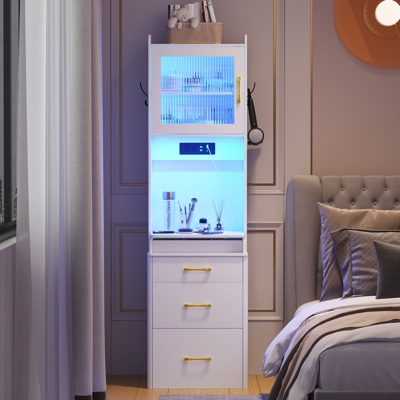 Jamone Storage Makeup Vanity with LED Lights and Power Outlets, White