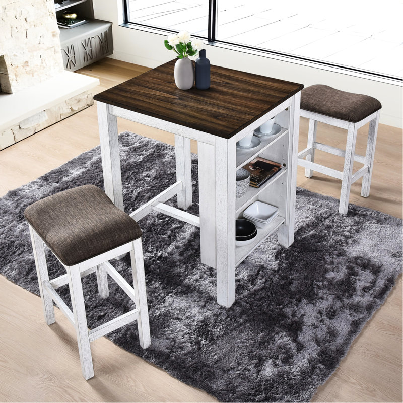 Comptoir 3 pièces avec espace de rangement pour les petits espaces, design rétro moderne, facile à assembler, compact et élégant, construction, finition rustique, rangement intégré, sièges confortables, économie