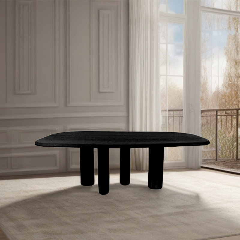 Oak Solid Wood Dining Table, 41.34" W x 78.74" L, Black