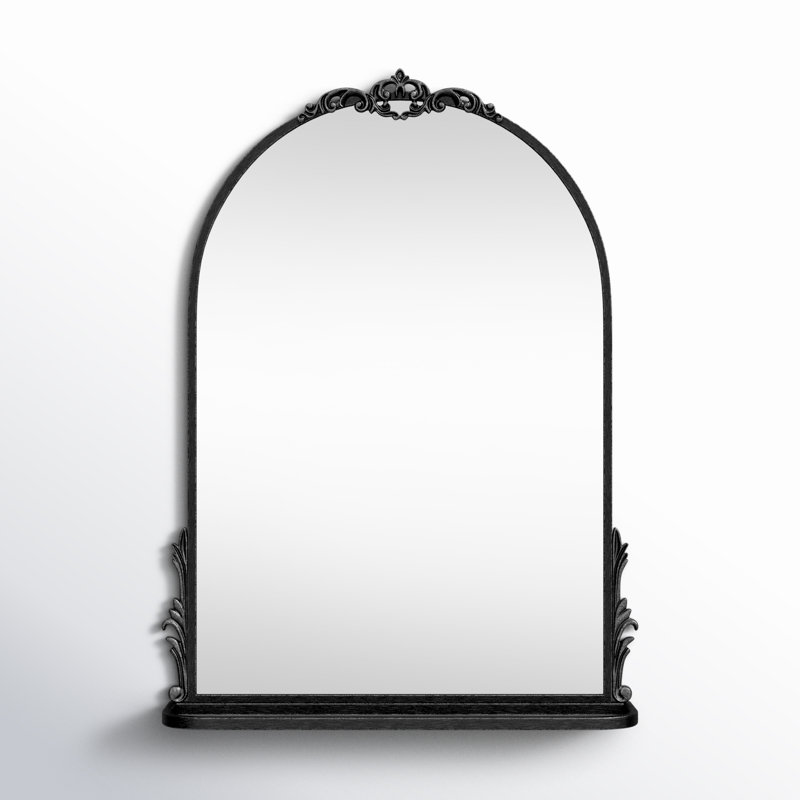 Canoby Metal Arch Mirror with Shelves, Black