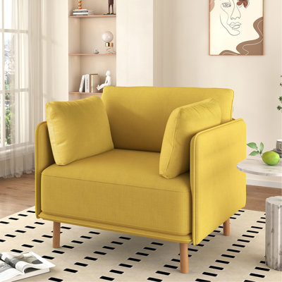 Chaise d'appoint rembourrée de 39 po de couleur jaune avec coussins moelleux et pieds en bois pour le revêtement jaune moderne et les pieds stables