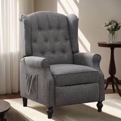 26'' Wide Push Back Recliner Chair with Massage and Heat, Upholstered Wingback Accent Chair with Nailhead Trim