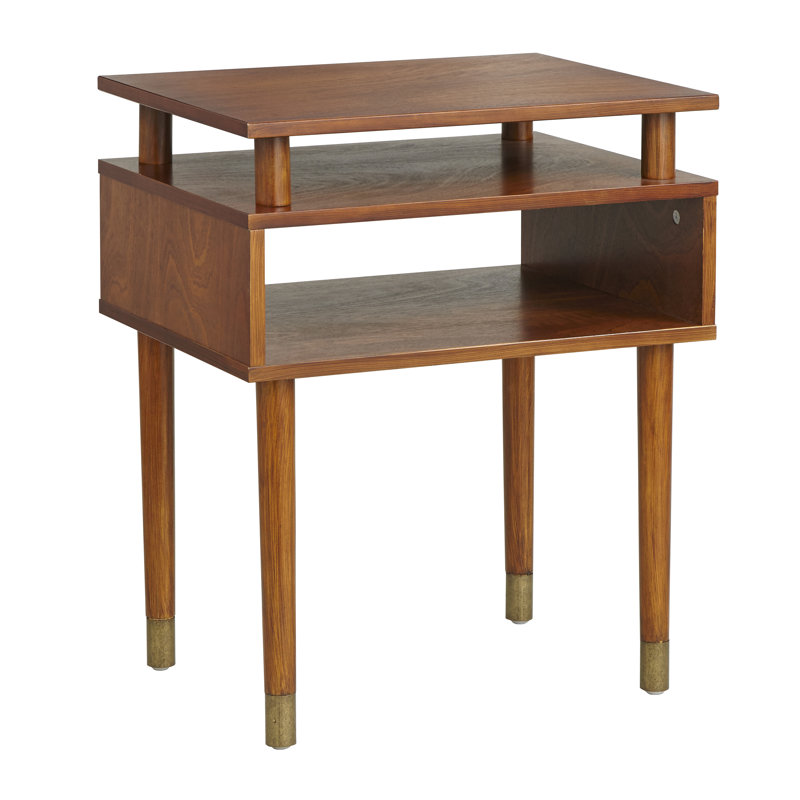 Camylle Solid Wood Leg End Table with Storage, Walnut/Antique Brass