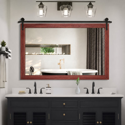 Brunilda Rectangle Rustic Solid Wood Frame Farmhouse Accent Mirror Wall Mirror for Bathroom Living Room