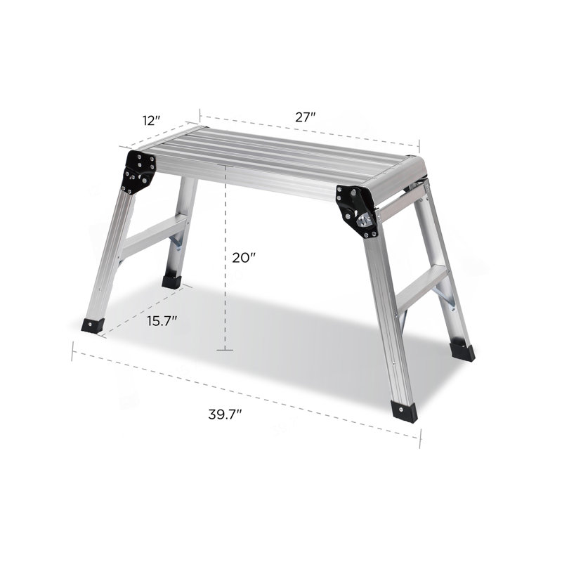 Plateforme de travail pliante, échelle de tabouret en aluminium pour cloison sèche, banc de travail robuste avec capacité de charge de 330 lb avec pieds antidérapants, idéal pour laver les véhicules, nettoyer, peindre, décorer