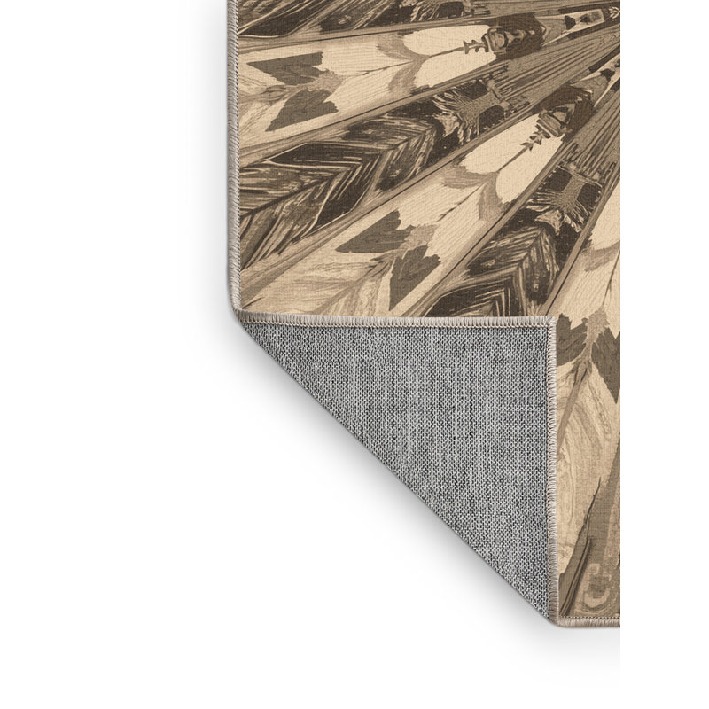 Tapis gris et beige délavé à la machine à garniture plissée Warrior, 5 x 8