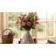 Grand vase contemporain en céramique à motif floral pour décor de salon - 9 pièces, rose et vert