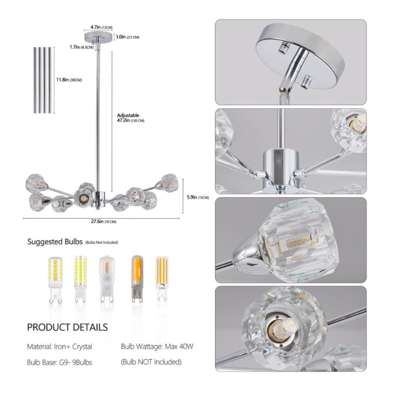 1 - Light Chandelier, Chrome