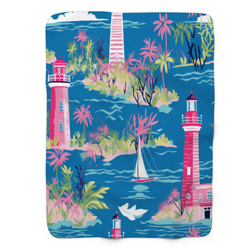 Motif de balise maritime - 1 pièce Sherpa Premium, L 50 po x L 60 po, Art de phare tendance