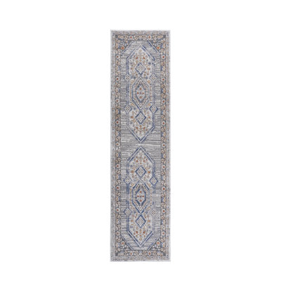 Collection 2X8 Blue/Cream/Bordered Non-Shedding Living Room Bedroom Dining Home Office Stylish And Stain Resistant Area Rug