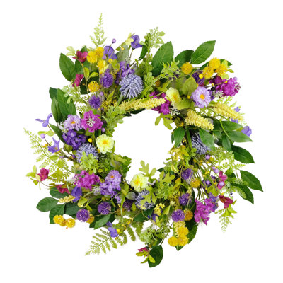 24" Artificial Echinops & Chrysanthemum Floral Spring Wreath