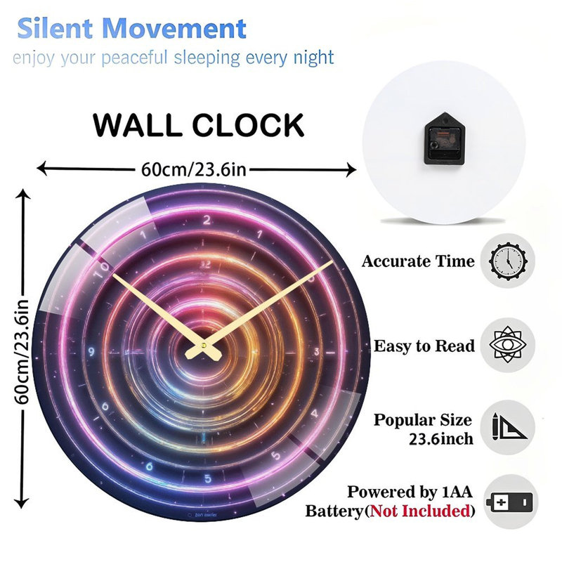 Horloge murale à spirale colorée en forme de DEL avec design unique - horloge murale moderne en verre 24 po