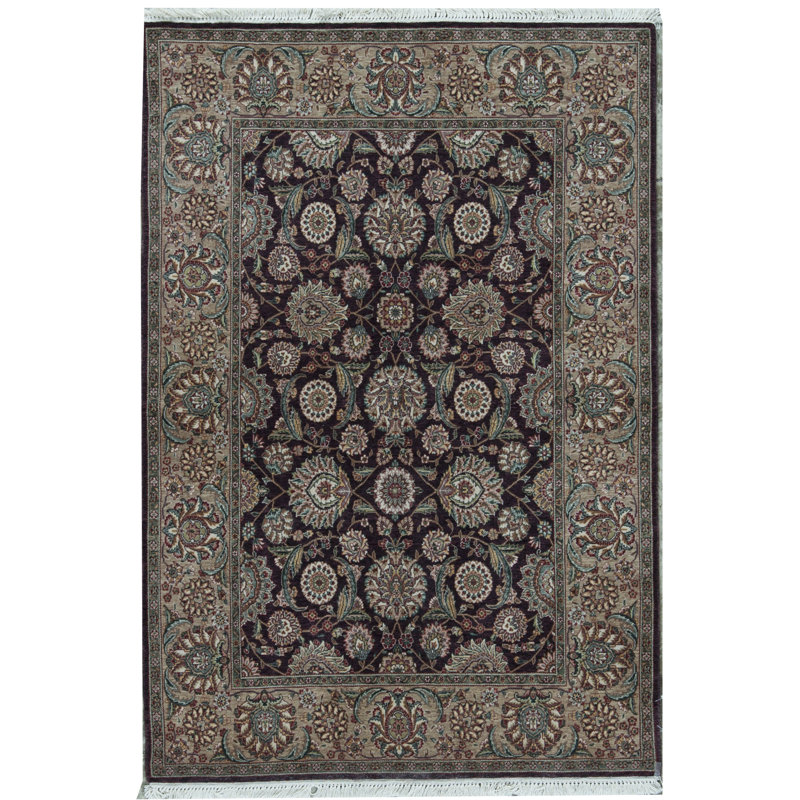 Hand-Knotted High-Quality Aubergine and Beige Area Rug