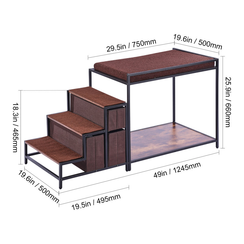 Hailah Pet Bunk Bed Dog/Cat Window Perch with Stairs Storage Medium Size
