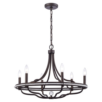 Tuscan Chandelier in Dark Bronze with Clear Crystal Accemts