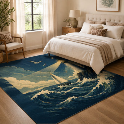 1 Pcs Nautique Phare Voilier Océan Nuit Scène Art Print Intérieur Tapis pour Salon Chambre Cuisine Plancher Décor pour la maison