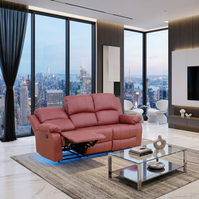 Oaklyn Red Vegan Leather Manual Recling Sofa