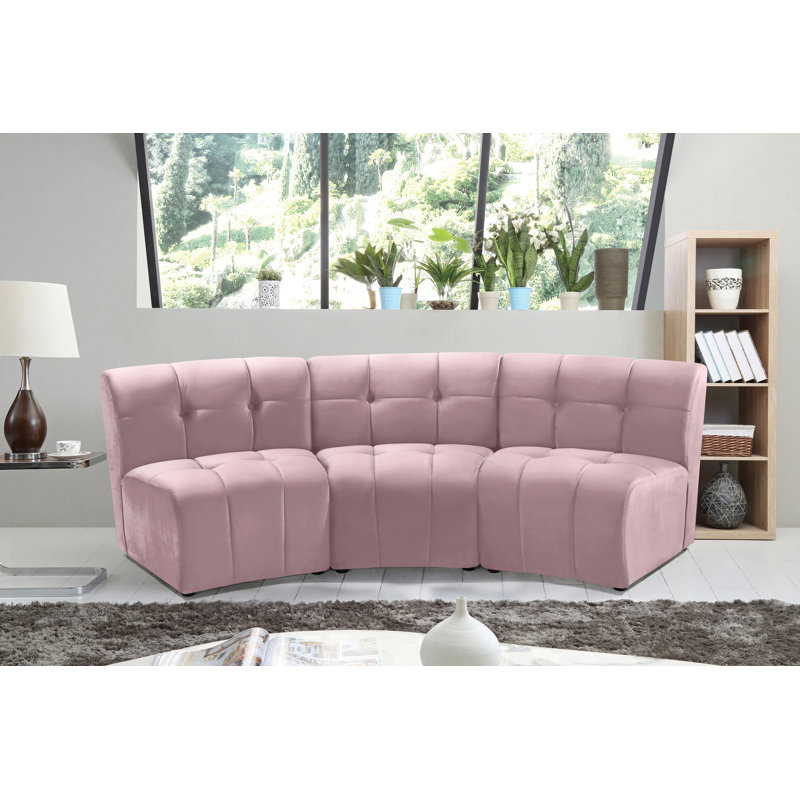 Jedson 96" Wide Velvet Symmetrical Corner Sectional, Pink Velvet