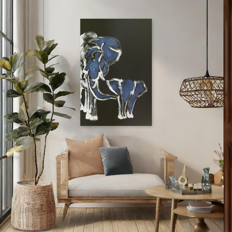 Éléphant bleu abstrait abstrait, 48" H x 32" W