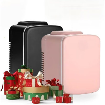 Mini refroidisseur portatif simple 4L / 6 canettes, réfrigérateur et réchaud, lot de 2, pour voiture de chambre, bureau et voiture, noir et rose