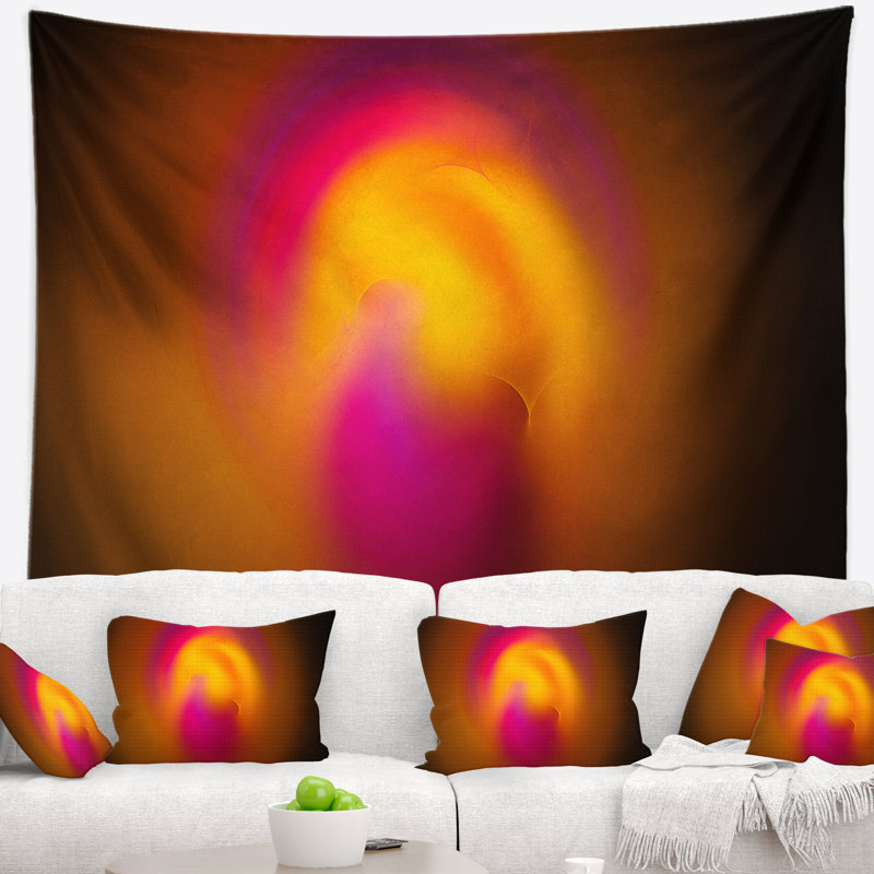 Sphère misty rose jaune abstrait sur tapisserie noir, H 32 po x l 39 po