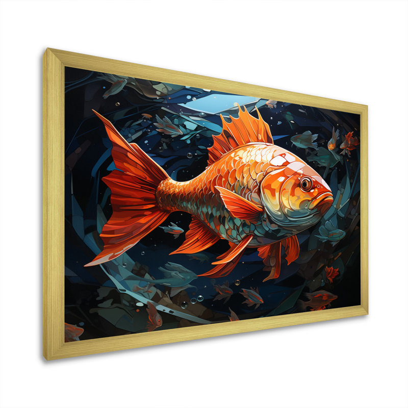 Poissons orange Atouch II - impression, H 34 po x l 44 po x P 1,5 po, Cadre doré à une seule photo