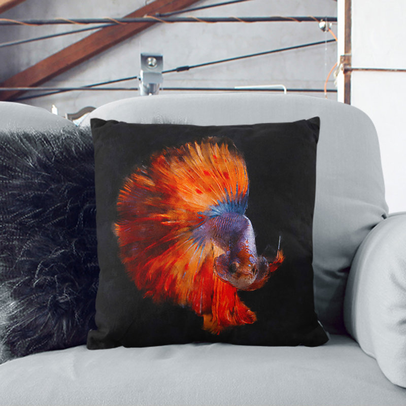 The Siamese Fighting Fish Scatter Cushion with Filling, 55cm H x 55cm W x 20cm D, Black
