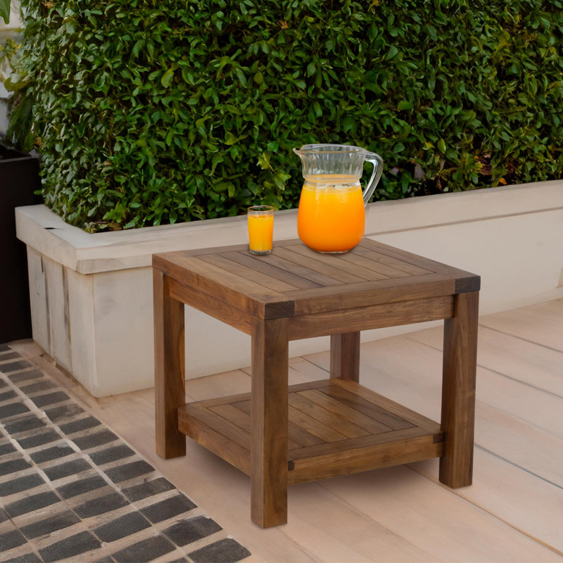 Table d'appoint en bois de teck avec rangement RRI Goods, H 18 po x l 18 po x P 18 po