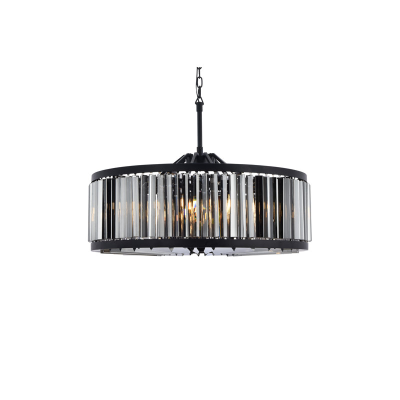 Lustre cylindrique unique et remarquable à 10 lumières Dorinda, Brun moka, Ombrage argent (gris)