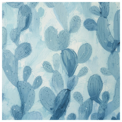 Blue Cactus Illustration Quilted Bedspread 