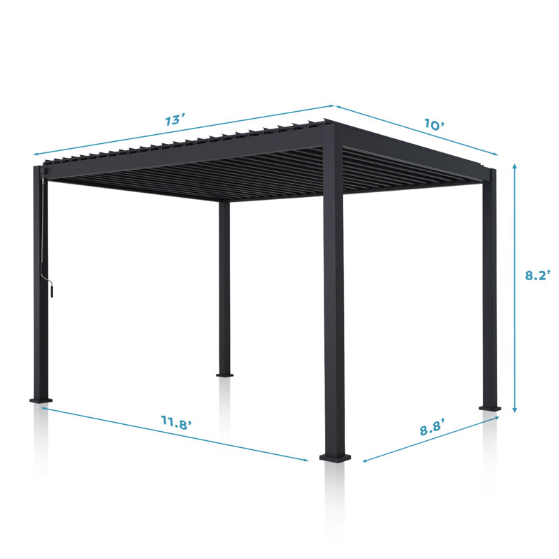 111S Aluminum Pergola with Steel Adjustable Louvered Roof, 10 ft W x 13 ft D, Charcoal