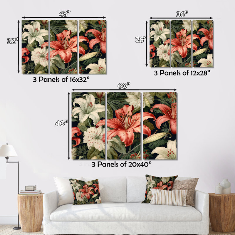 Coral Green Lily Impressions - ensemble de décoration murale floral en métal