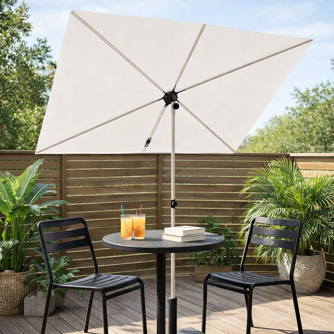 Arlmont & Co. 6x4 FT Rectangular Flat Versatile Patio Umbrella with 360  Degree Rotating Knob for Deck Apartment | Wayfair