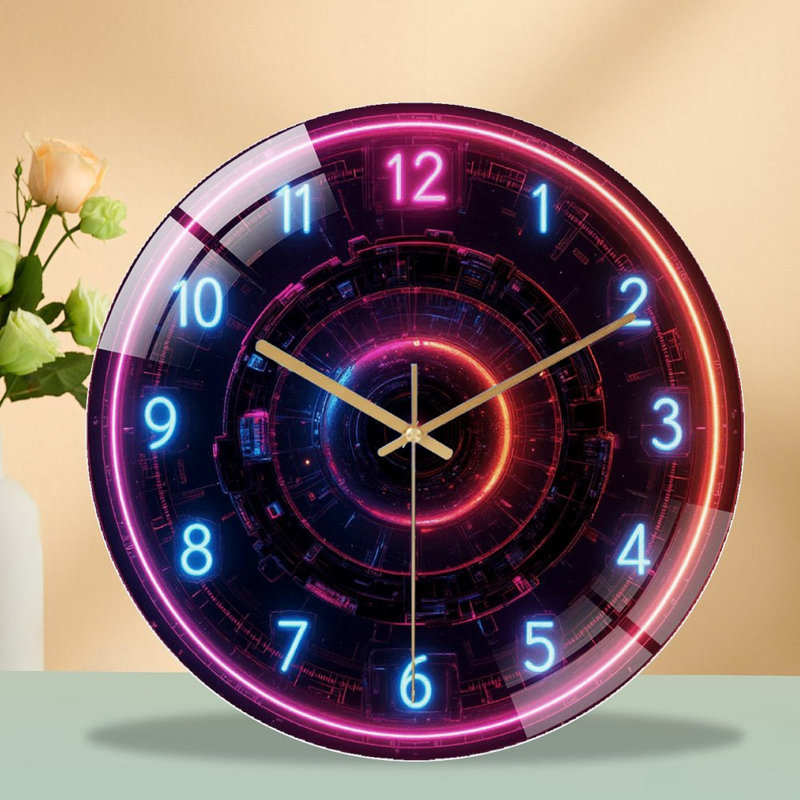 Horloge murale futuriste néon avec affichage numérique avec art - horloge murale moderne en verre 12 po