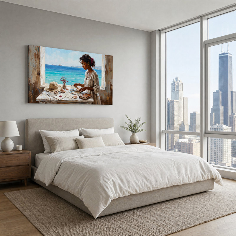 «Woman Reading Letters» par Coastal Window, art mural sur toile, 32“W x 16”H
