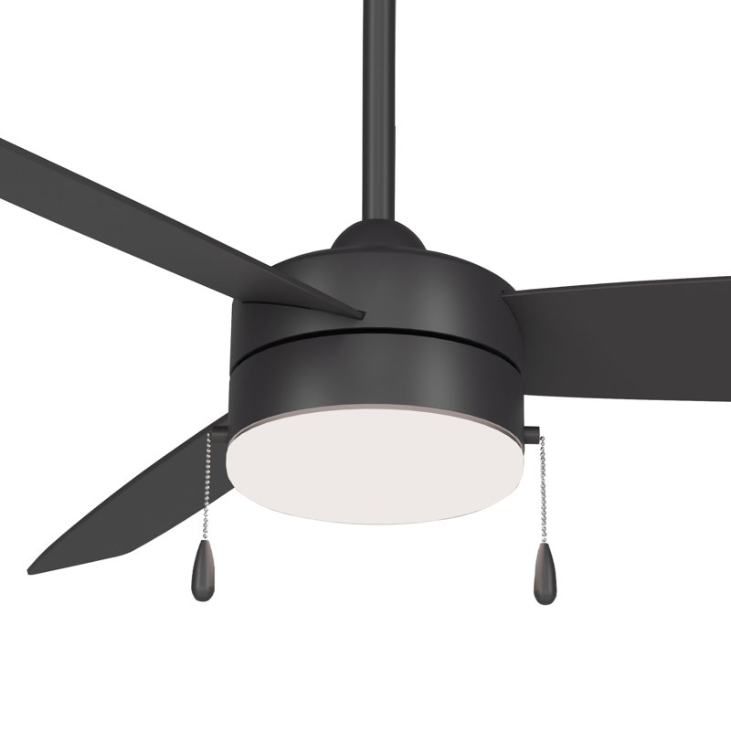 54" 3 - Blade LED Smart Standard Ceiling Fan with Pull Chain and Light Kit Included, Black