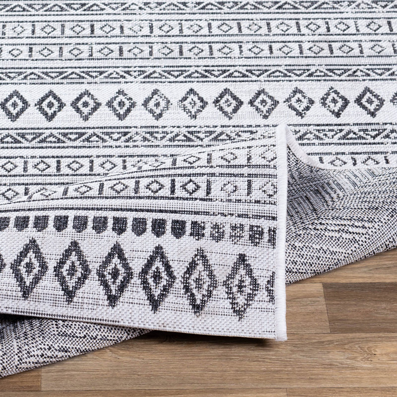 Indoor & Outdoor Modern Boho Black Rug, Oval 160 x 220cm