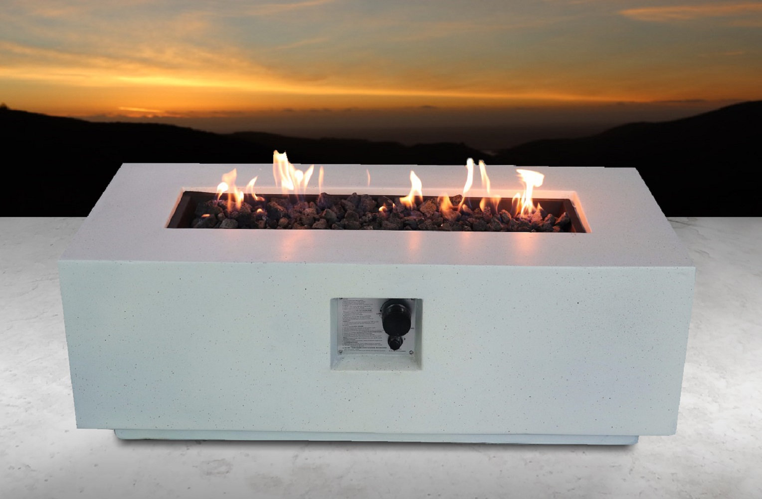Rashid Rectangle Fire Pit Table, 16" H x 42" W x 20" D, White Stone