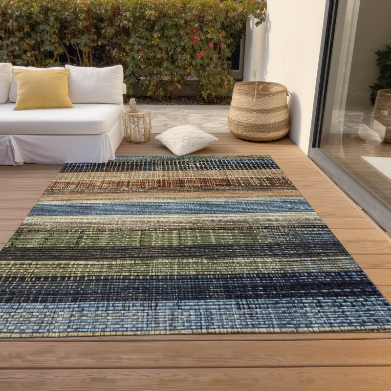Machine Washable Indoor/Outdoor Xhevrie Blue Rug, Rectangle 9' x 12'