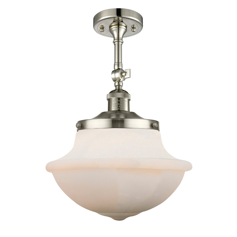 Plafonnier semi-encastré 1 lumière 12 po Baptiste, Blanc mat, Ampoule DEL 6 watts Vinage, Nickel poli