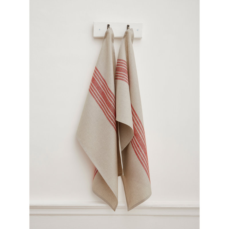 Farmhouse - 100% Pure Linen Kitchen Towel, Red and Natural