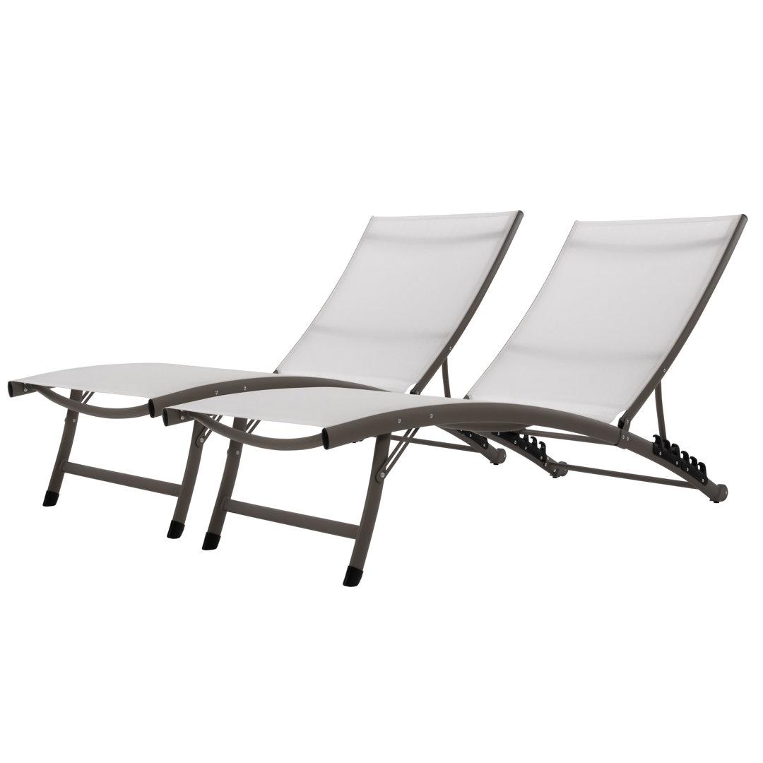 Vivere Stackable Aluminum Clearwater Lounger Set with Premium Phifertex Fabric (265 lb Capacity) (Set of 2) Orren Ellis