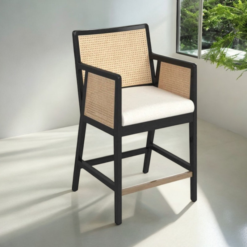 Upholstered Seat Solid Wood Frame With Arm Niaton Stool