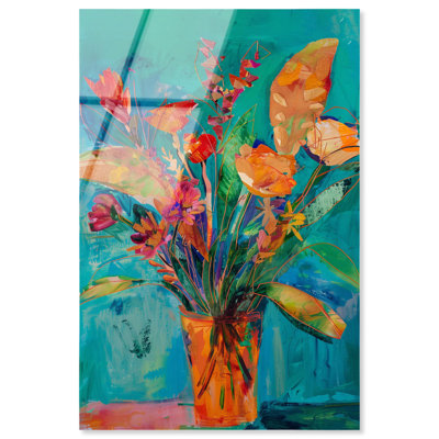 Vase à fleurs audacieux en verre acrylique sans cadre à haute brillance par Art Remedy, prêt à accrocher, 30 x 45