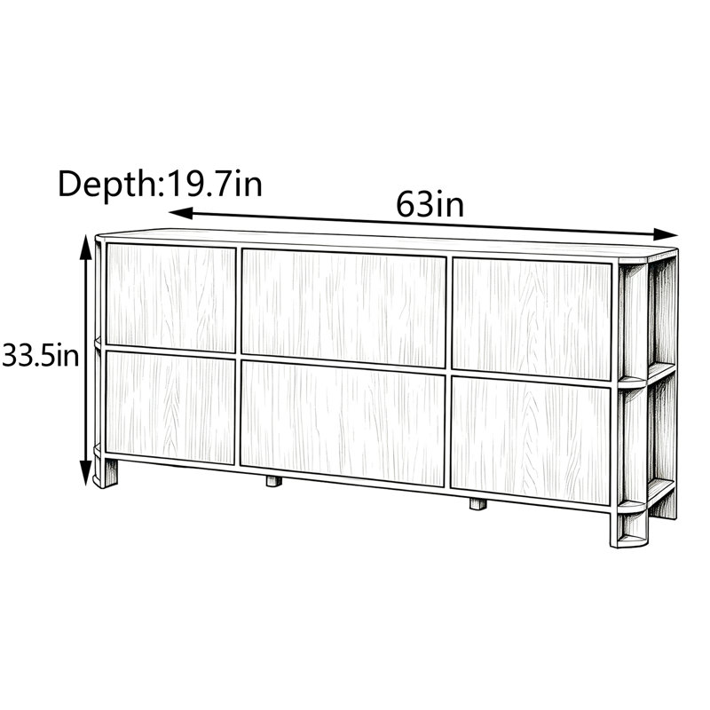 Meuble d'entrée en bois massif de style Mid-Century, H 33,5 po x l 63 po x P 19,7 po