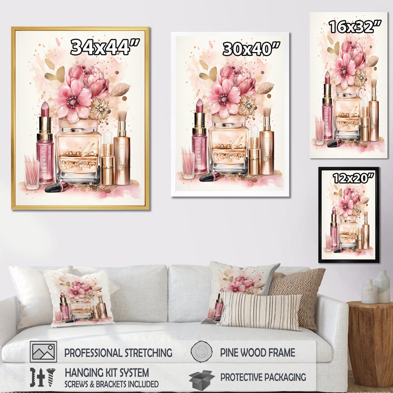 Beauté rose et dorée Boho Chic Beauty - reproduction sur toile, H 44 po x l 34 po x P 1,5 po, Cadre photo blanc
